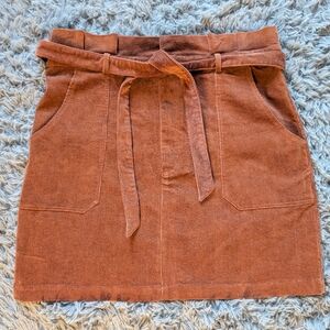 Brown corduroy paper bag skirt LG NWT